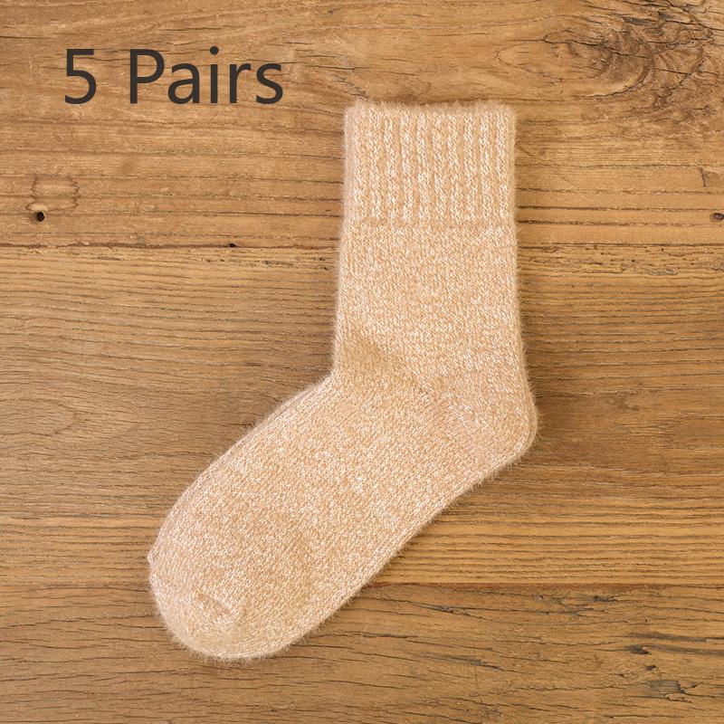 5 Pairs of Winter Female Solid Color Imitation Mink Wool and Thick Warm Rabbit Wool Tube Socks