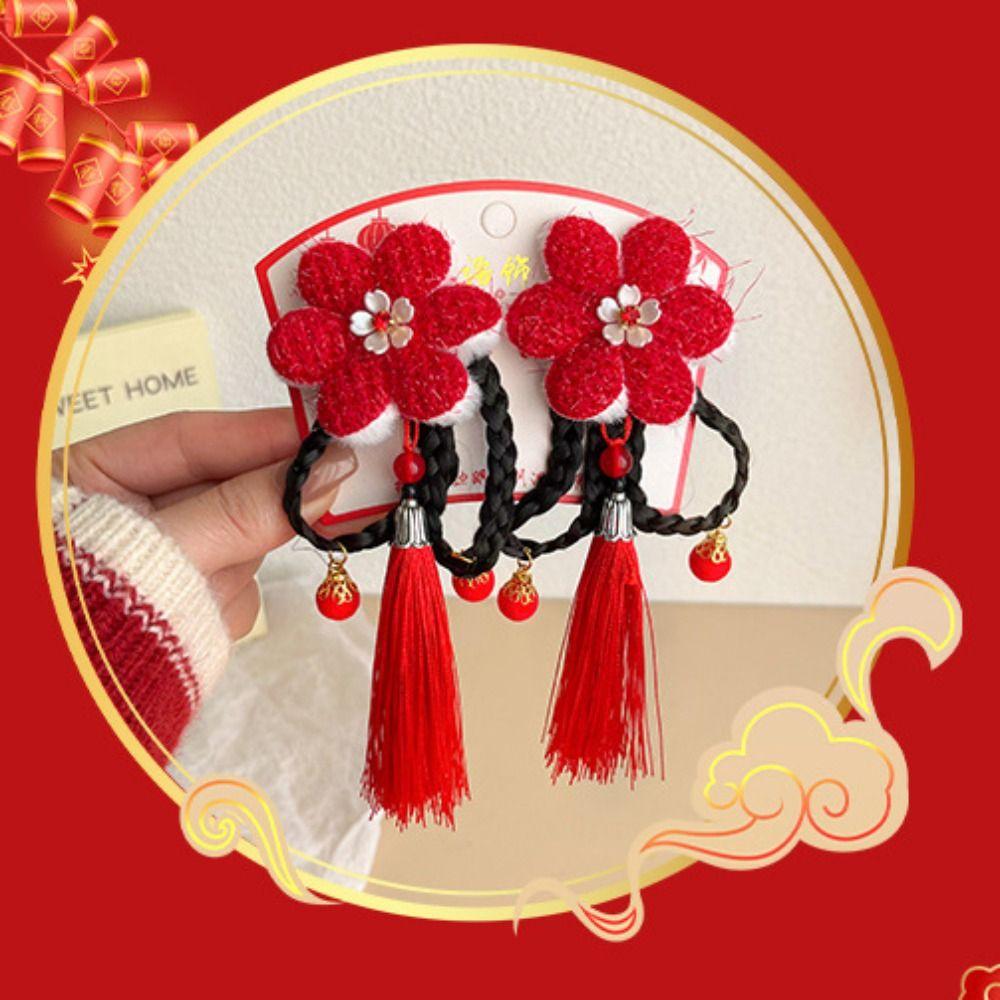 2 szt. Nowy rok nakrycie głowy Hanfu klips boczny w stylu chińskim peruka warkocz szpilka dziecięca kokardka szpilka do włosów dziewczyny