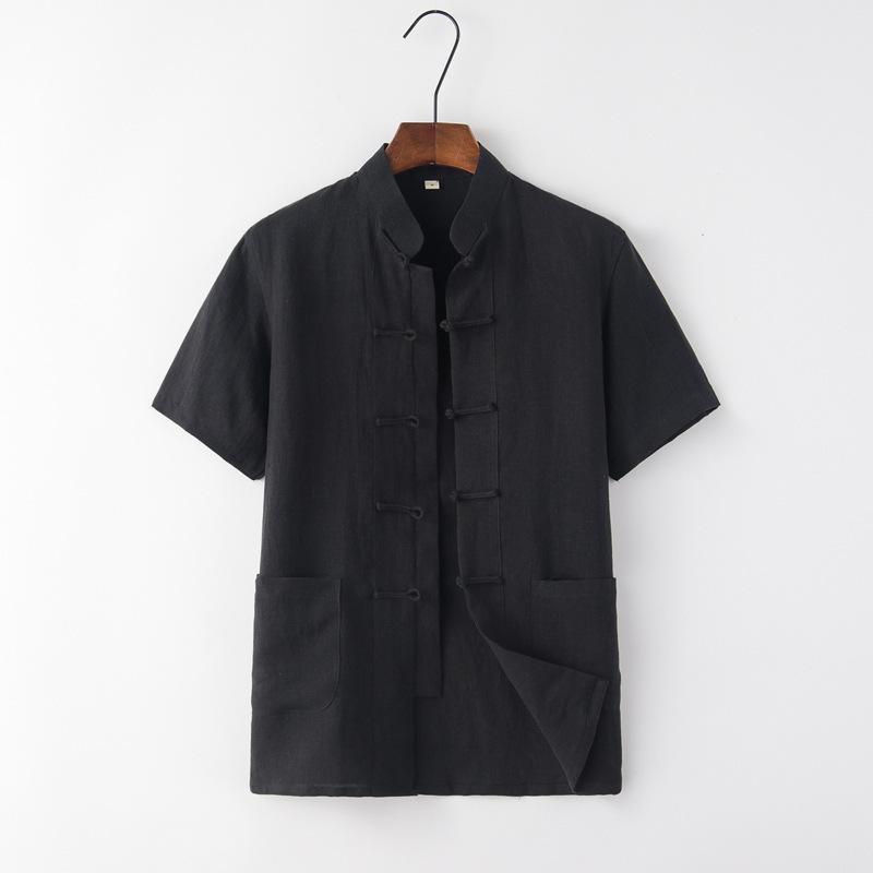 Men's Summer Thin Linen Tang Suit - Short-Sleeved Top for Middle-Aged & Elderly