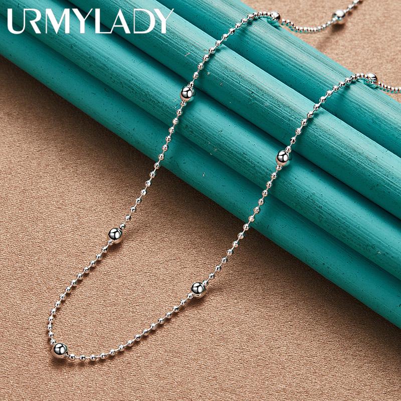 925 Sterling Silver Smooth Bead 16/18/20/22/24 Inch Necklace Fashion Charm Jewelry MN308