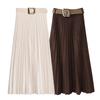 Za Autumn New Arrivals Women's Clothing Zr European and American Style Belted Suede Effect Pleated Midi Skirt 3046252 711