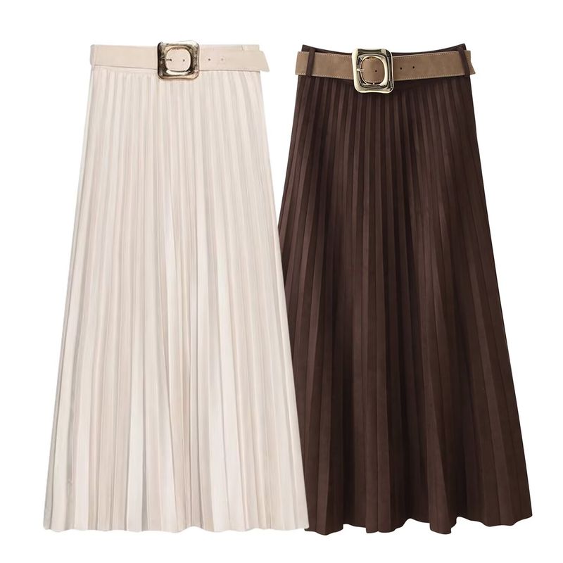 Za Autumn New Arrivals Women's Clothing Zr European and American Style Belted Suede Effect Pleated Midi Skirt 3046252 711