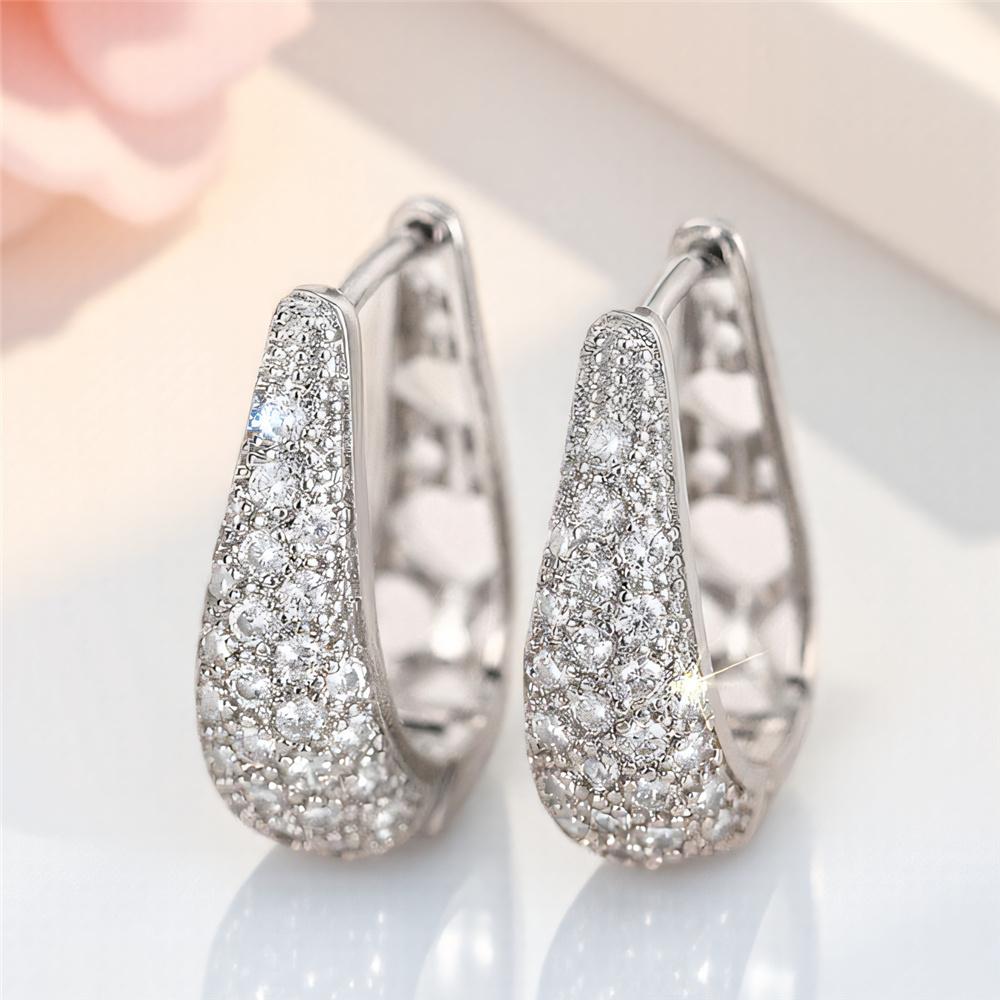 Luxury Female White Zircon Stone Hoop Earrings Vintage Fashion Gold Color Wedding Jewelry For Women