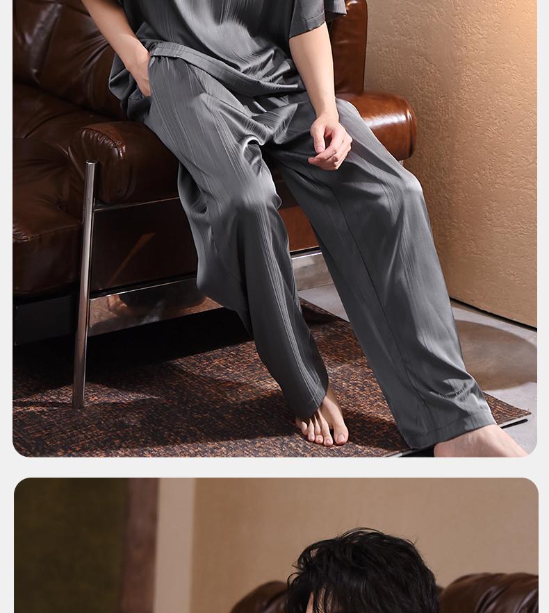 Xuan Liang Men's Sleepwear Summer Thin Ice Silk Short-sleeved Pants High-end Light Luxury Imitation Silk Home Furnishing Set