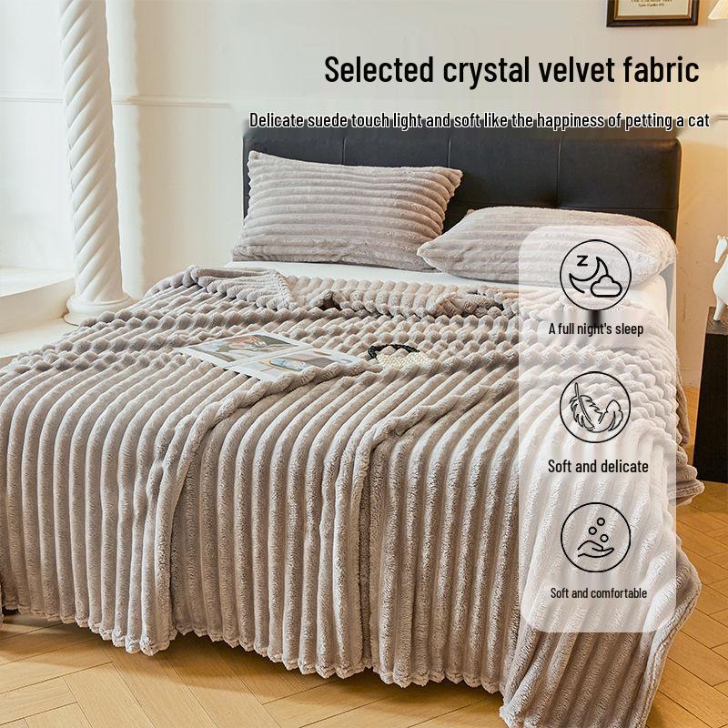 Thick Rabbit Fur Winter Blanket - Fleece Lined, Warm Coral Fleece, Flannel Sheet Bedspread