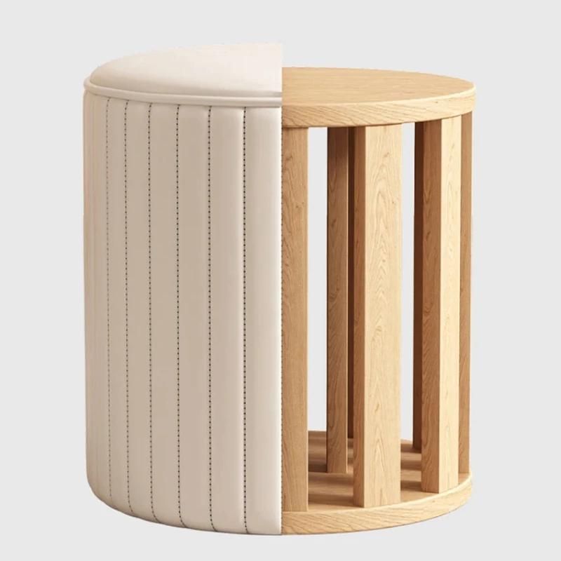 Luxury PU Leather Round Makeup Stool Nordic Style Storage Chair Elegant Sofa Stool for Bedroom Dressing Table