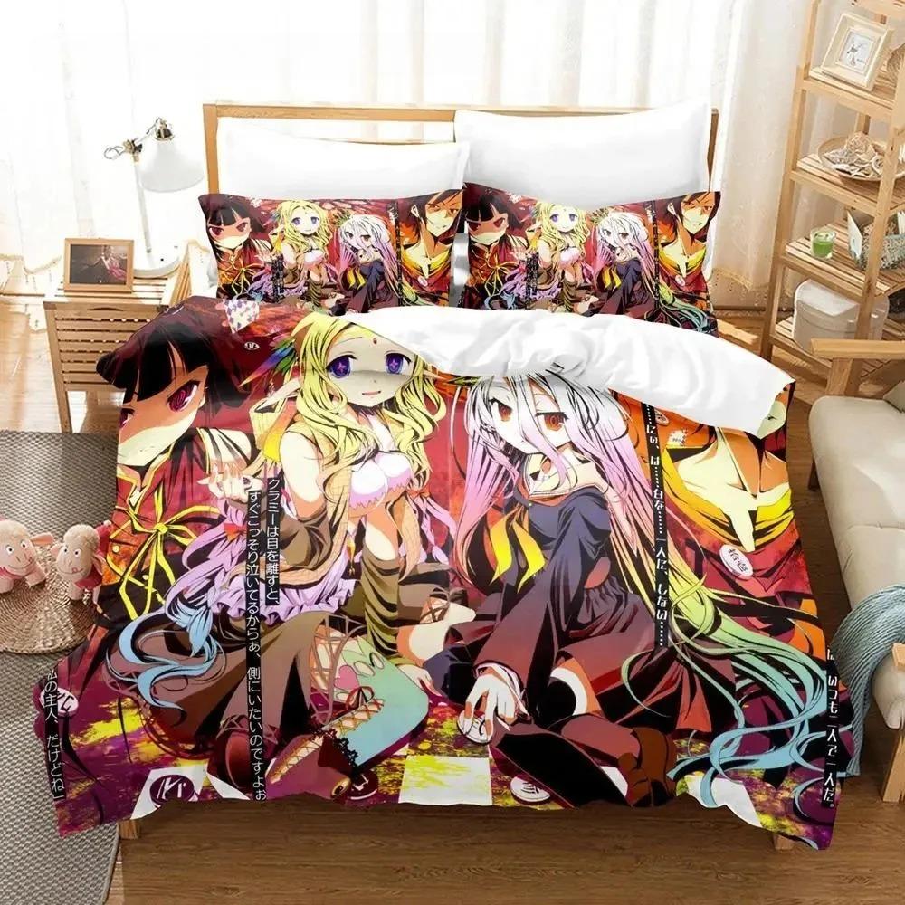 No Game No Life Bäddset Kartong Anime Vuxna Unga Pojkar Sovrum med Mjukt Tyg Påslakan Set 3D Kawaii Flicka