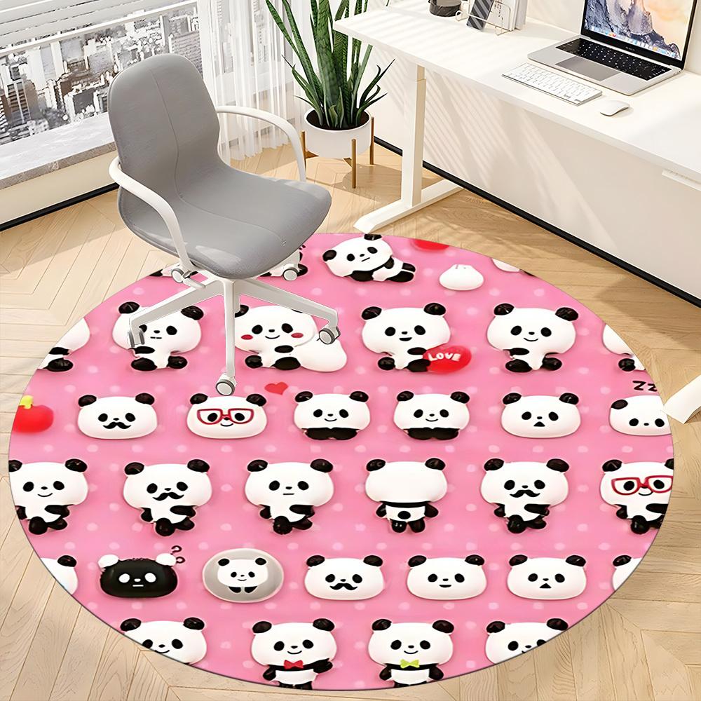1pc Panda Party Office Round Area Rug, Indoor Mat Suitable For Office, Under Office Chairs Bedroom Living Room Home Decor, Room Deco, 077