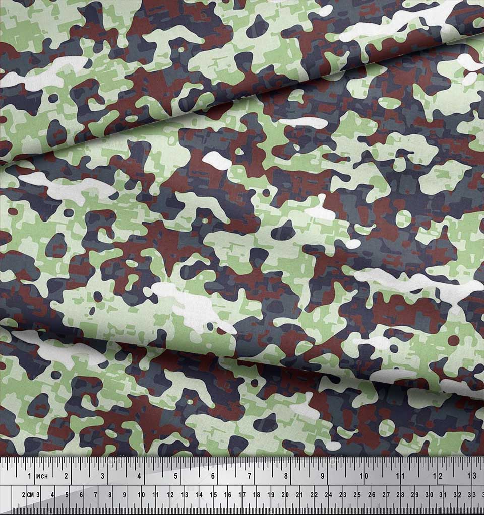 Soimoi Japan Crepe Satin Fabric Two Tone With White Camouflage Print Fabric by the metre 42 Inch