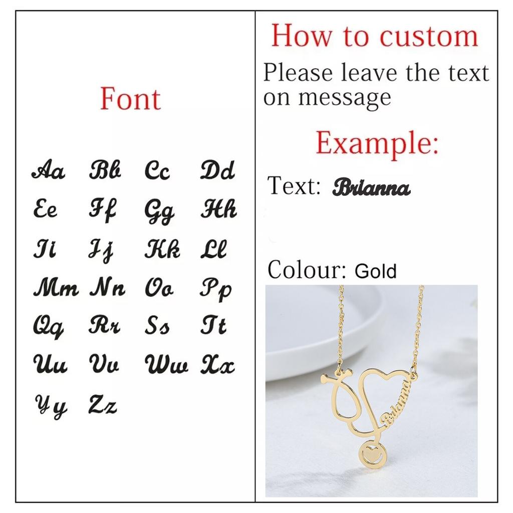 Collane con Nome Personalizzato Gioielli in Acciaio Inossidabile Personalizzate Placcatura Oro Ciondolo Stetoscopio Collane con Targhetta Nome Donna Regalo per Medico alla Fiera alla Moda