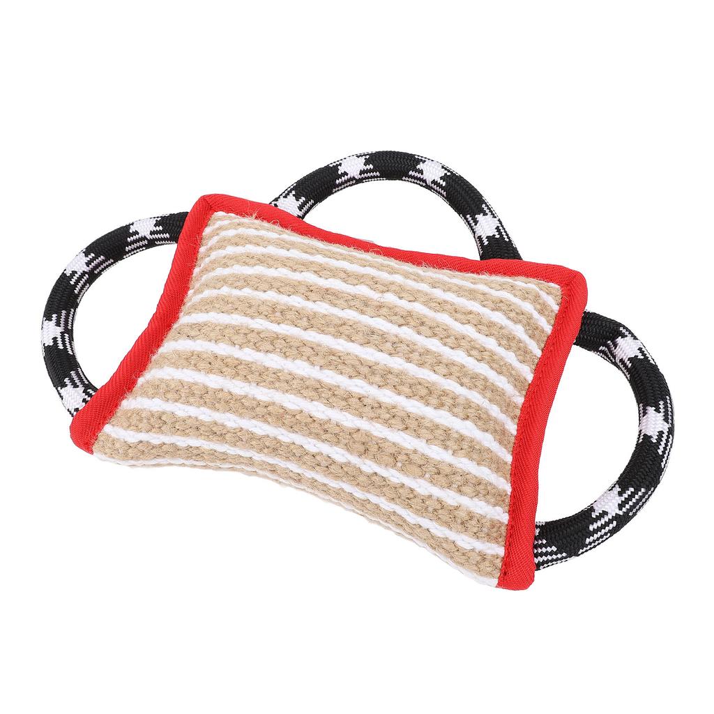 Bettkudde med 3 starka handtag Jute Rivtålig Interaktiv Lek Hundbett Dragkudde för Vuxen Hund Röd