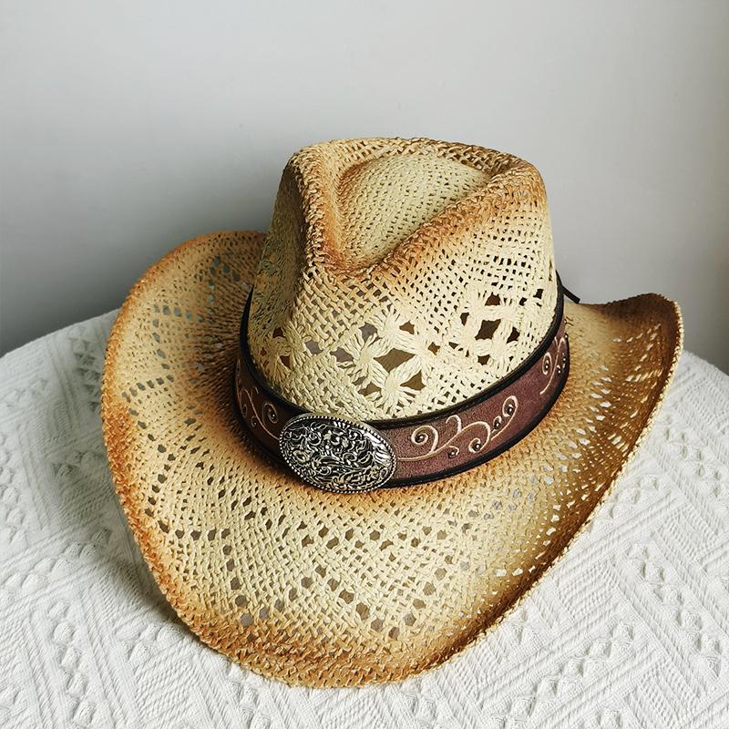 new Men Cowboy Straw hat women Fashion Large Brim straw hat with belt Party Outdoor summer cowgirl beach Sun Hat sombrero vaquer