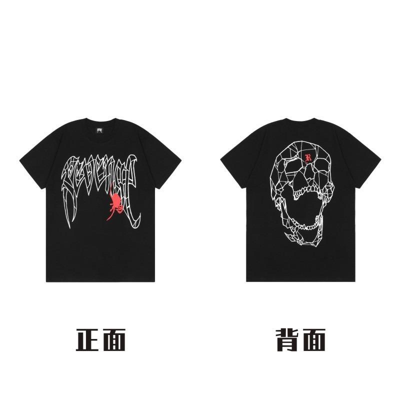 REVENGE Gothic Font TShirt with Red Skull Back Print Black Streetwear Tee for Unisex Women 3D Graphic Top Punk Style 1067