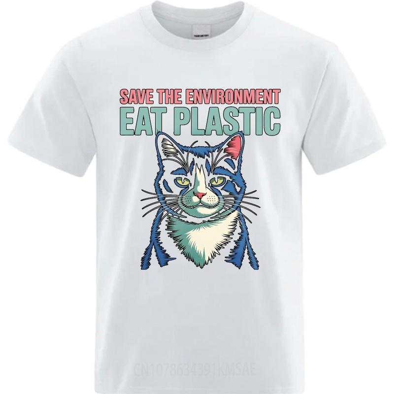Casual Tshirt Rock Unisex O Neck Tshirt Graphic Save The EnvironUnisext Eat Plastic Cat Stylish Teenagers Tee Shirt Summer Unisex Tees