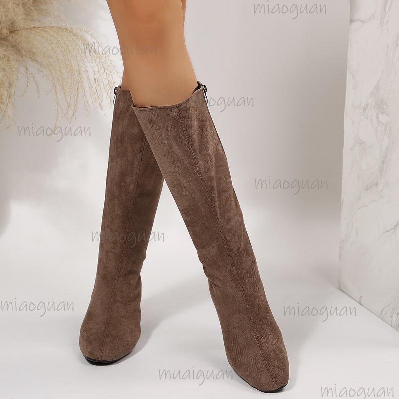 Autumn Winter Suede Women's Mid-Calf Boots Side Zipper Chunky Heeled Fashion Bottes Femmes Office Ladies Botas Altas Elegant