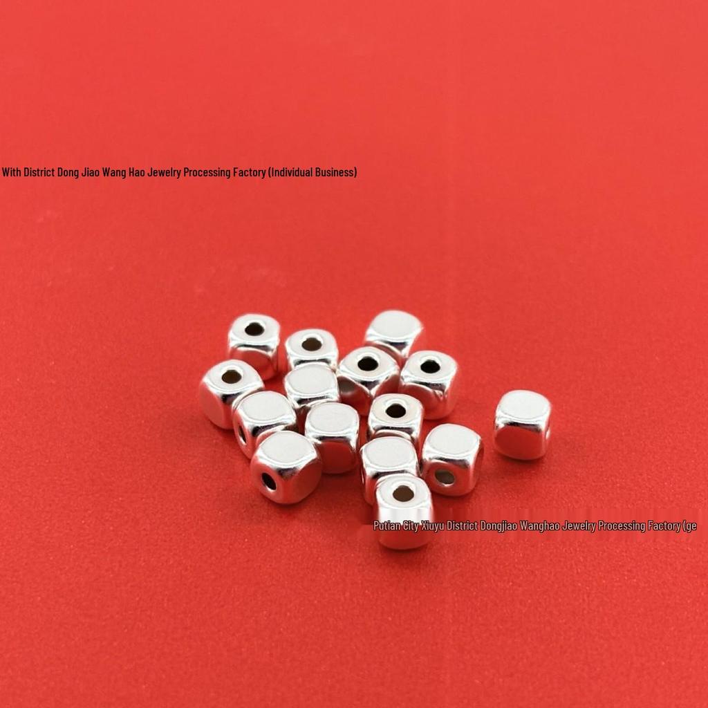 Sterling Silver 999 Pure Geometric 3D Sugar Cube Spacer Bead for DIY Jewelry.