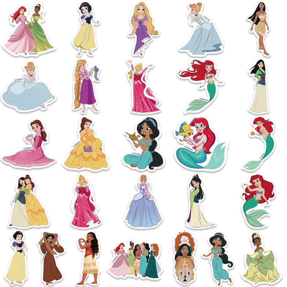 52 Authentic Disney Princess Graffiti Stickers for Decorating Phones and Luggage - Waterproof