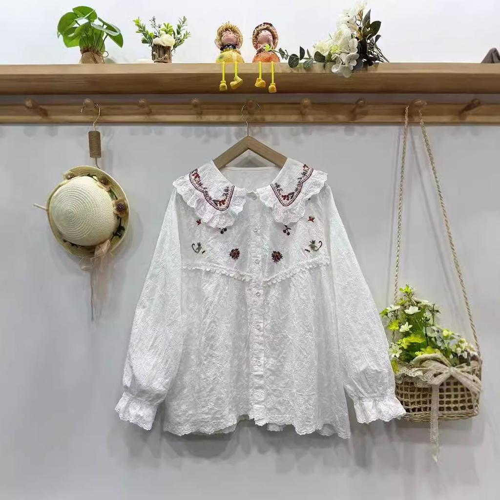 1116 Spring New Women's Lapel Japanese Cotton and Linen Shirt Loose Shirt Versatile Top Literary Style Mori