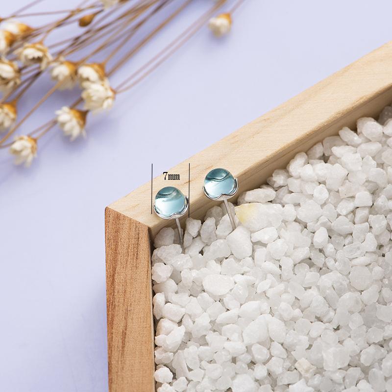 Ventfille 100% 925 Sterling Silver Stud Earring for Women Girl Gift Mermaid Tears Japanese Korean Blue Foam Crystal Wholesae