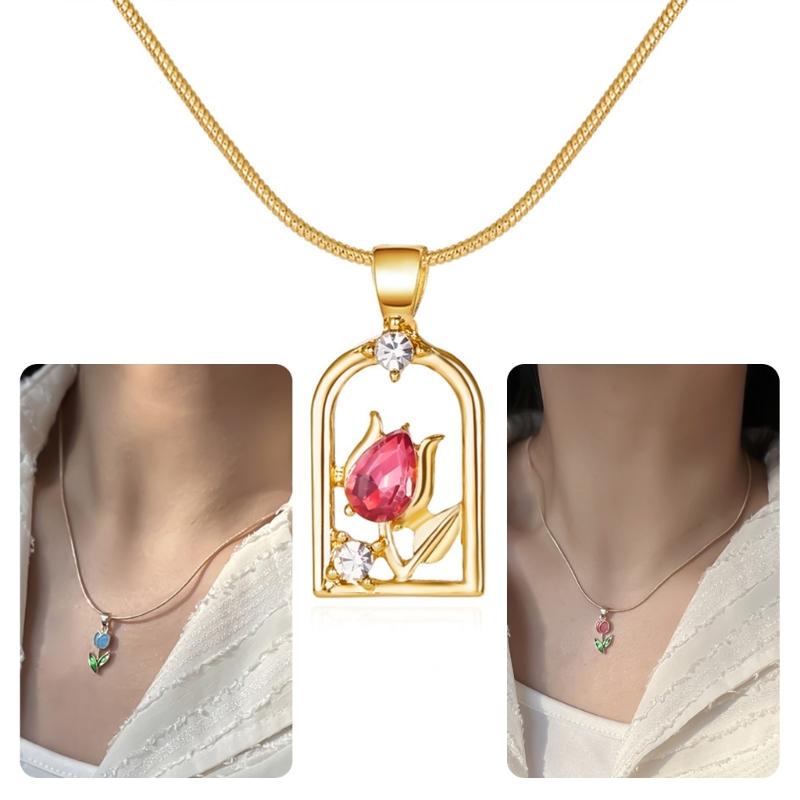 Fashion Tulips Flower Pendant Necklace Simple Y2K Choker Neck Chain Sweet Elegant Clavicle Chain Necklace Jewelry