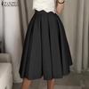 ZANZEA Womens Casual High Waist Summer Elastic Waist A-Line Skirts