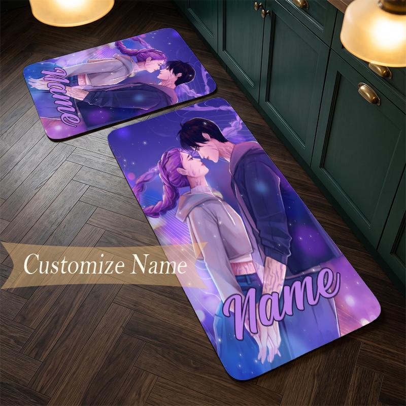 Rumi & Jinu (19) Customize Name Flannel Kitchen Mat Soft Non-Slip Kitchen Floor Runner Rug for Home Kitchen Decor