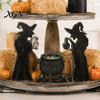 Decorative Witchy Silhouette Props 3Pcs Halloween Witch Cauldron Lantern Potion Bottle Table Decorations, Rustic Wooden Vintage Distressed Holiday