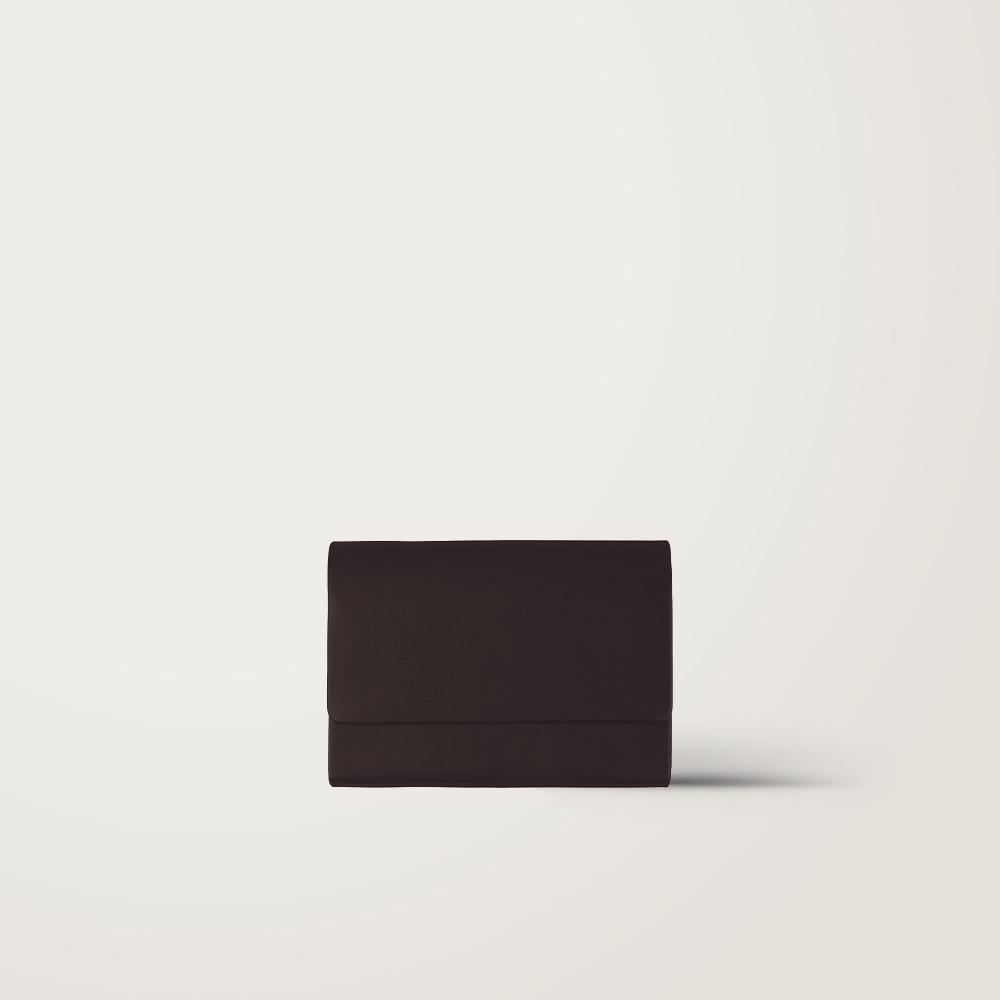 Orom Cowhide Card Holder Magnetic Wide Deep Brown
