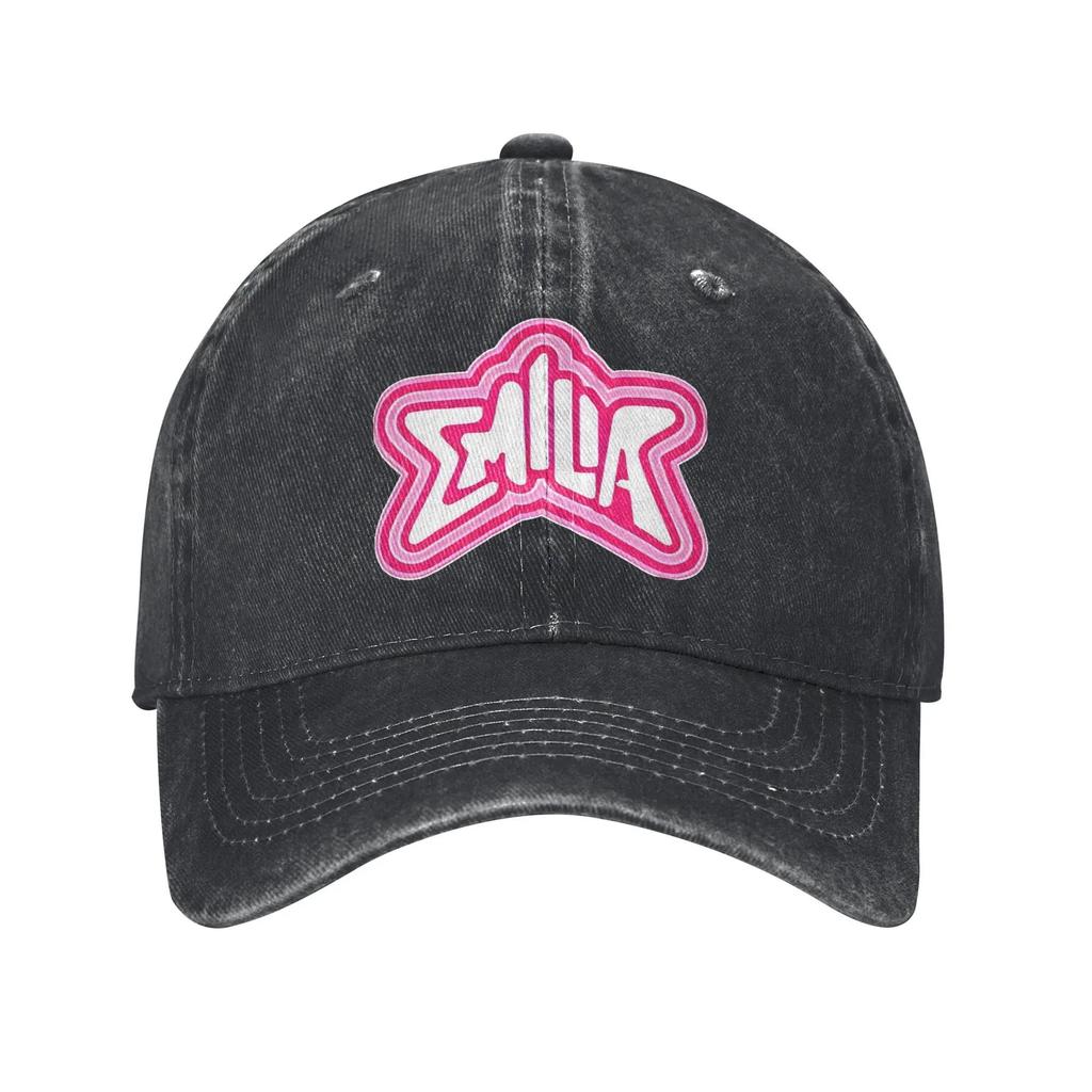 Emilia Mernes Pink Logo Unisex Baseball Caps Distressed Denim Caps Hat Vintage Outdoor Workouts Unstructured Soft Snapback Hat