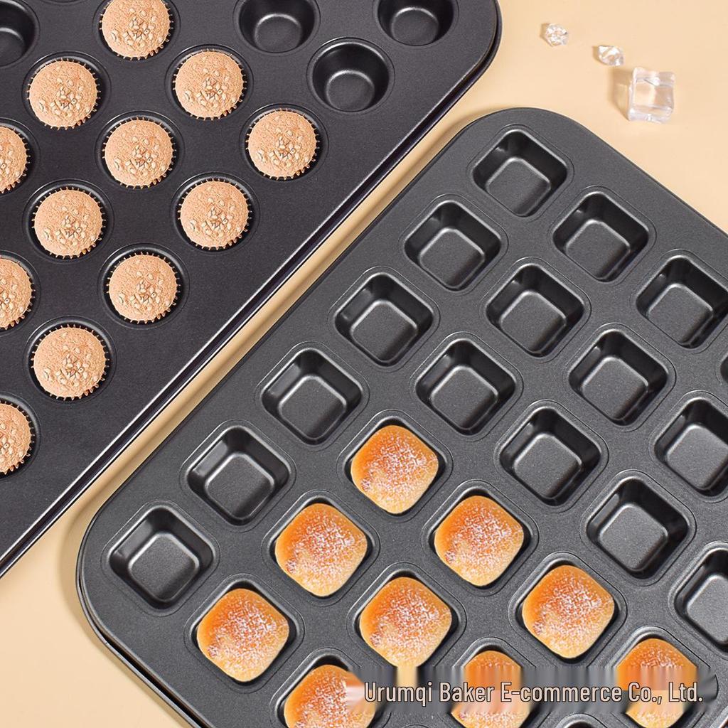 12-Cavity Mini Muffin Baking Pan with 48 Molds - Square and Round Shapes