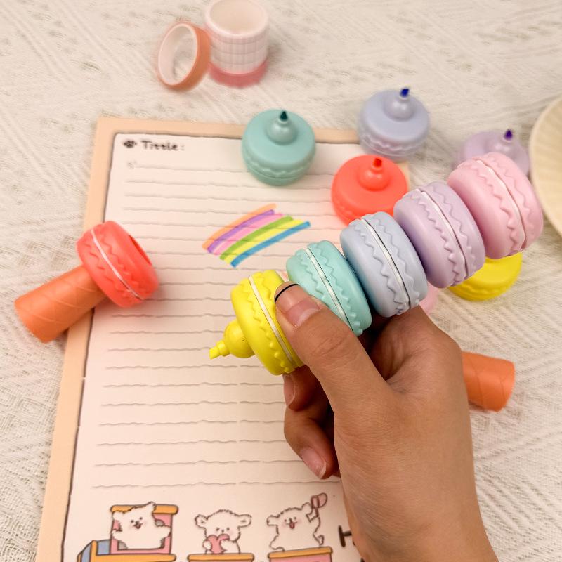 KOMI Creative Macaron-Shaped Fluorescent Pen - Cute Japanese Korean Style Student Gift for Journals
