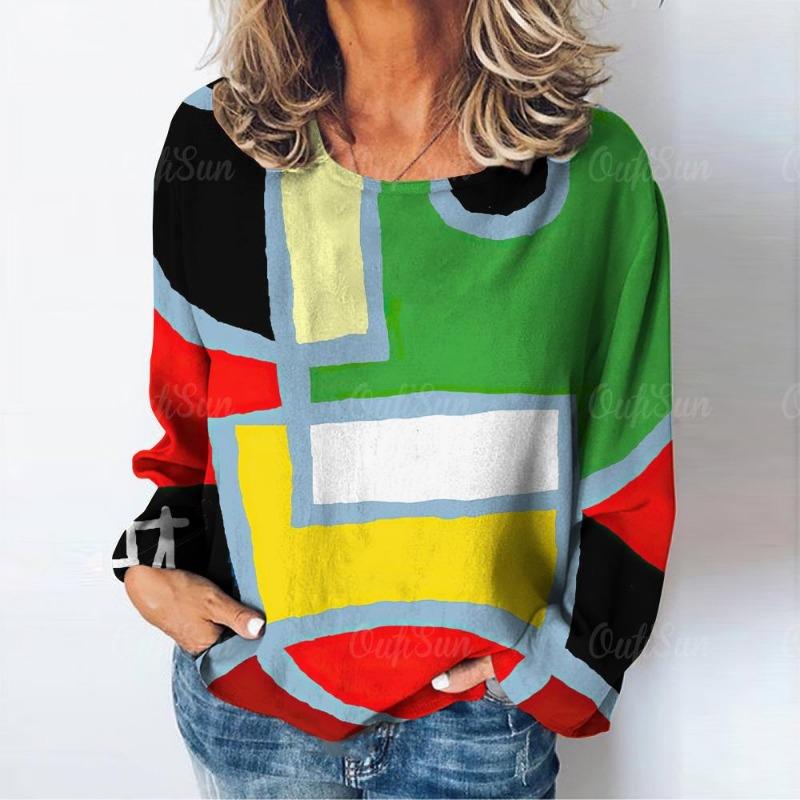 Abstract Art Pattern Print Women's T-Shirt Long Sleeve Autumn O Neck Lady Clothes Tops Oversized Harajuku Streetwear Female Tees