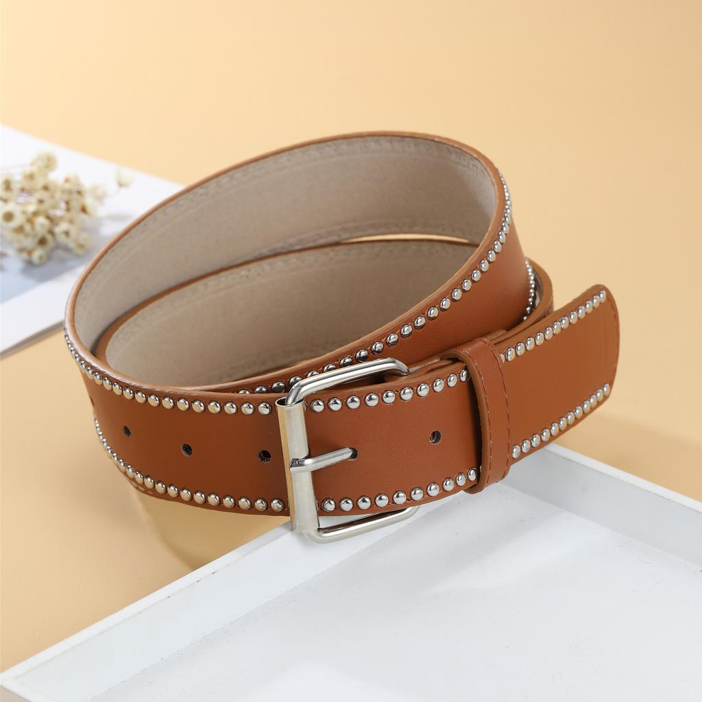 Punk Style Women'S Rivet Pin Buckle Belt Pu Simple Cow Pants Decorative Wide Belt