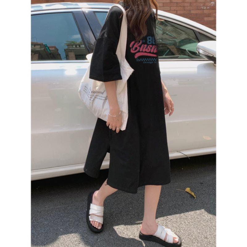 Women's Summer Short-sleeved Casual Style Loose and Thin All Matching Home Dress