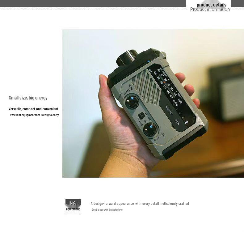 Multifunctional Solar-Powered Emergency Radio & Flashlight with Hand-Crank Power Generator and Waterproof Power Bank