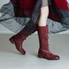 Washed horse skin British style retro thick heel boots women's ankela red merard knight boots tall locomotive boots