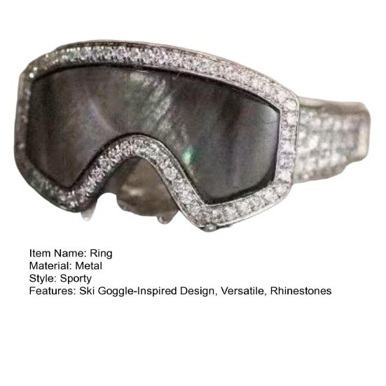 Anello Occhiali da Sci Strass Lucidi Anello da Dito Anello a Tema Sport Invernali 3D Accessorio Gioiello per Cappotto Invernale Regalo per Appassionato di Sci