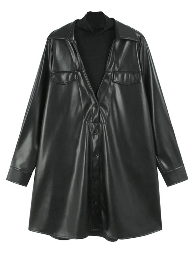 Xitao Patchwork Mesh Single Breasted PU Women Dress GMM1171