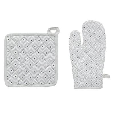 Printed Glove + Potholder 100% Cotton - Gray