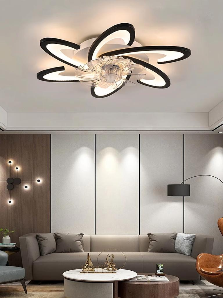 Led Low Noise Ceiling Fan Chandelier Living Dining Table Room Bedroom Kitchen Lights Black White Home Decoration Lamps Fixtures