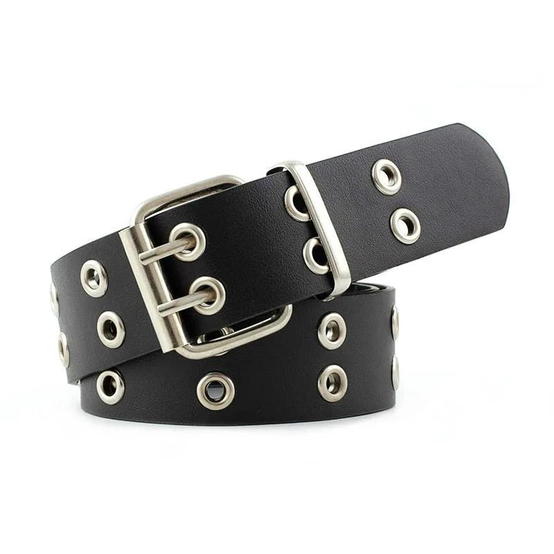 Women's Belt Large size Double Hole Men Belt Punk Hip Hop Rock Subculture Belt Punch Free Belt for Men and Women