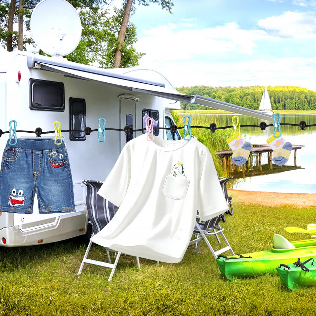 Portable Clothesline Outdoor Windproof Clothesline with Colorful Clips Travel Retractable Laundry Dryer Clothes Rope For Outdoor