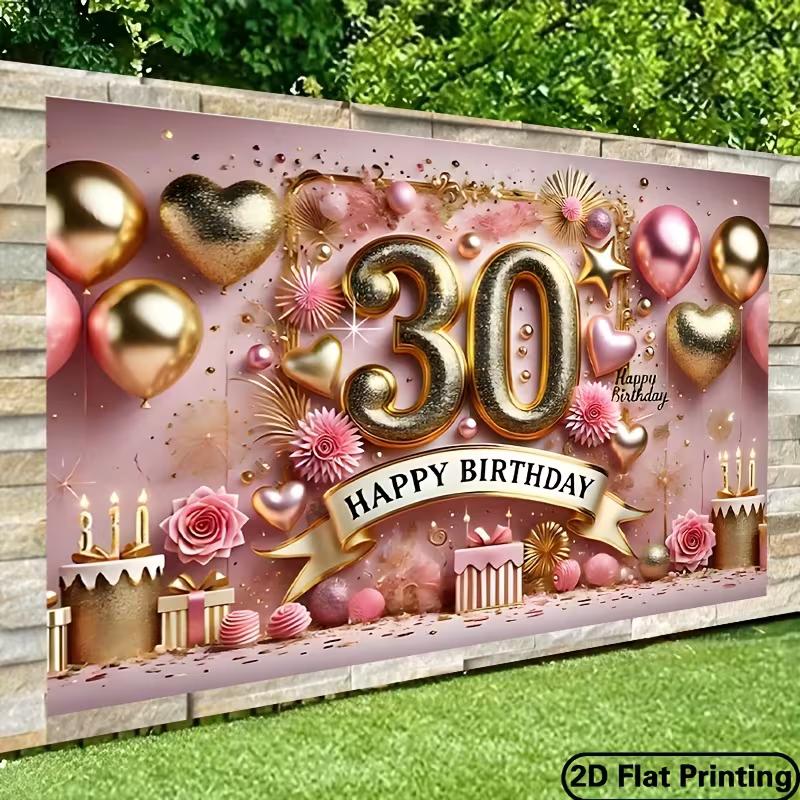 2D Flat Print 30th Birthday Photography Backdrop, Rose Gold Party Background