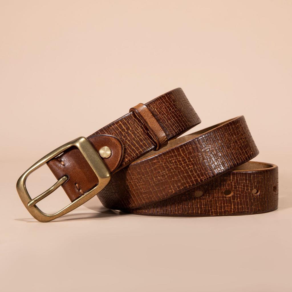 Thickened Double-sided Available Vegetable Tanned First-layer Cowhide Copper Buckle Belt Men's Genuine Leather Pin Buckle High-end Belt