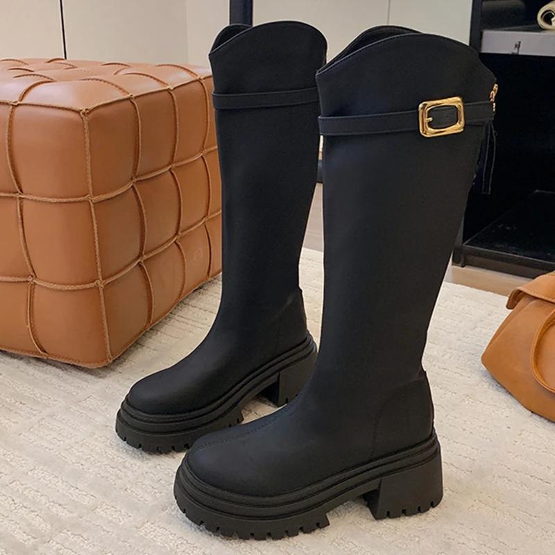 

Women High Boots High Heels Chunky Platform Shoes Winter Fashion Elegant Retro Pumps Woman Botas Trend 35