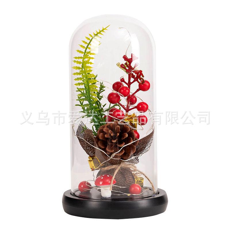 Simulation Christmas Tree Decoration LED Light Eternal Flower Glass Cover Gift Box Christmas Valentine's Day Gift Decoration