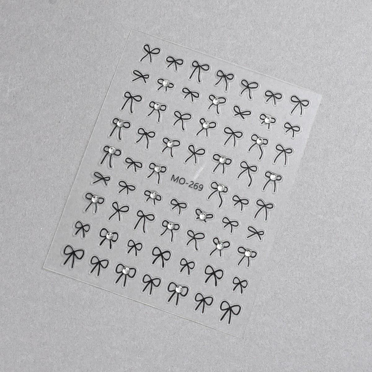 3D Bow & Diamond Nail Stickers: Embossed Crystal, Black & White, Cute Stereo Adhesive Decals