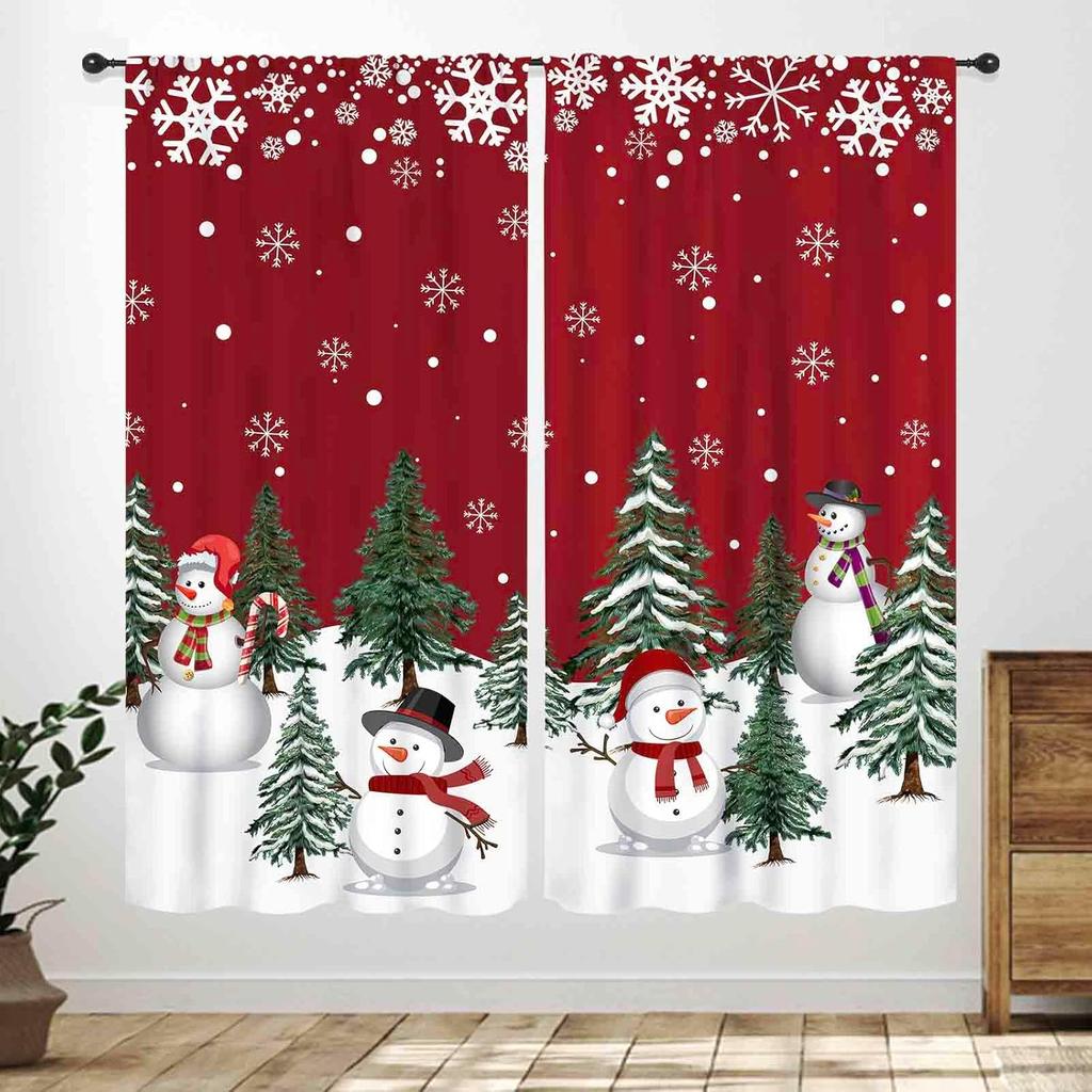 Winter Kitchen Christmas,Christmas Pine Tree Nature Forest Deer Watercolor Cabin Rustic Farmhouse Holiday Window Treatments