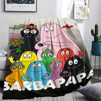 1 Stück Barbapapa Familie Druck Flanelldecke, Hohe Qualität, Bequem für Alle Jahreszeiten, Heimdekoration, Wärme und Komfort, Perfekt für Geschenke