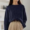 Casual simple knitted pullover autumn and winter women's twist loose round neck solid color versatile sweater women